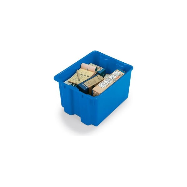 Storage Tote, 19-1/2 in L x 13 in W x 12-3/8 in H, Blue, Polyethylene, 5 PK